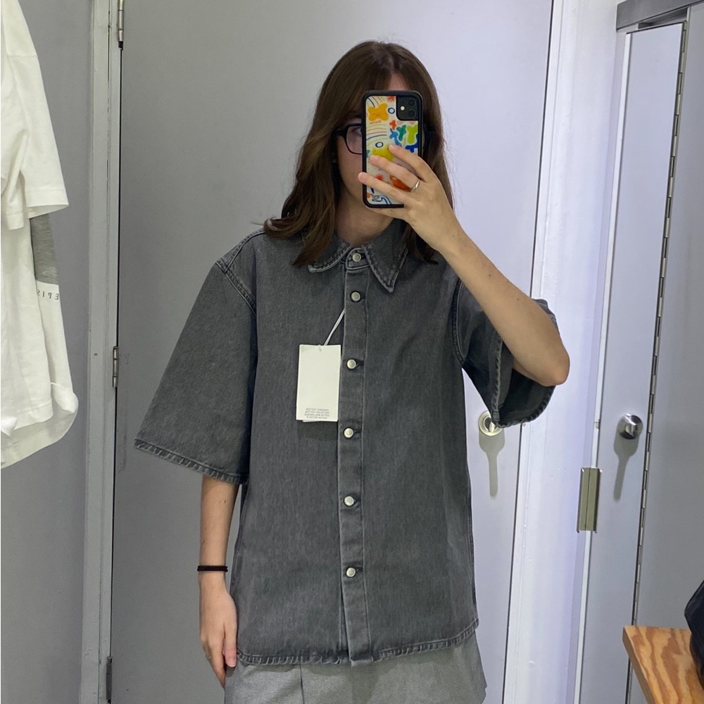 ISO: Oversized Gray Denim Button-Down Shirt